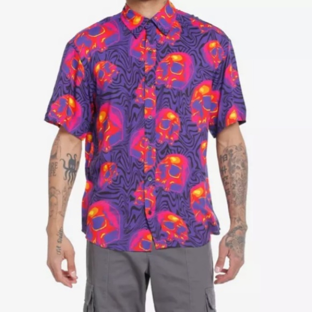 NWTS HOT TOPIC MENS SKULL SHIRT - Picture 2 of 11